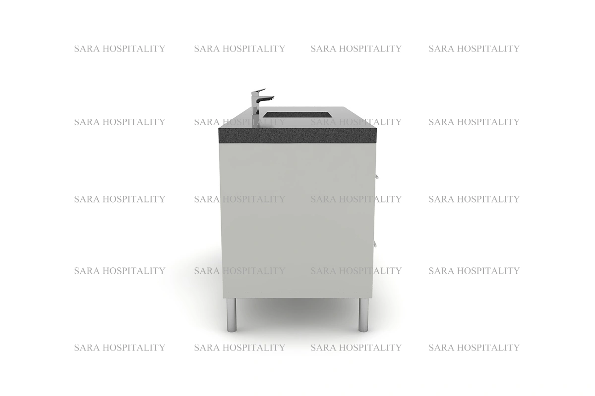 Modern minimalist vanity top offering a heat-resistant granite slab with a clean, pre-drilled single-faucet layout