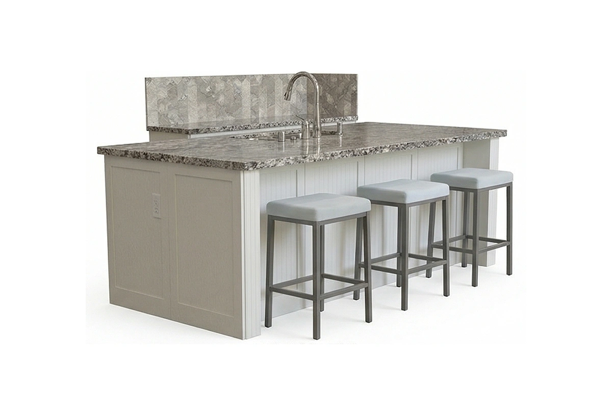 Minimalist patterned worktop featuring an uninterrupted visual flow and a durable, low-profile edge design for high-traffic culinary spaces