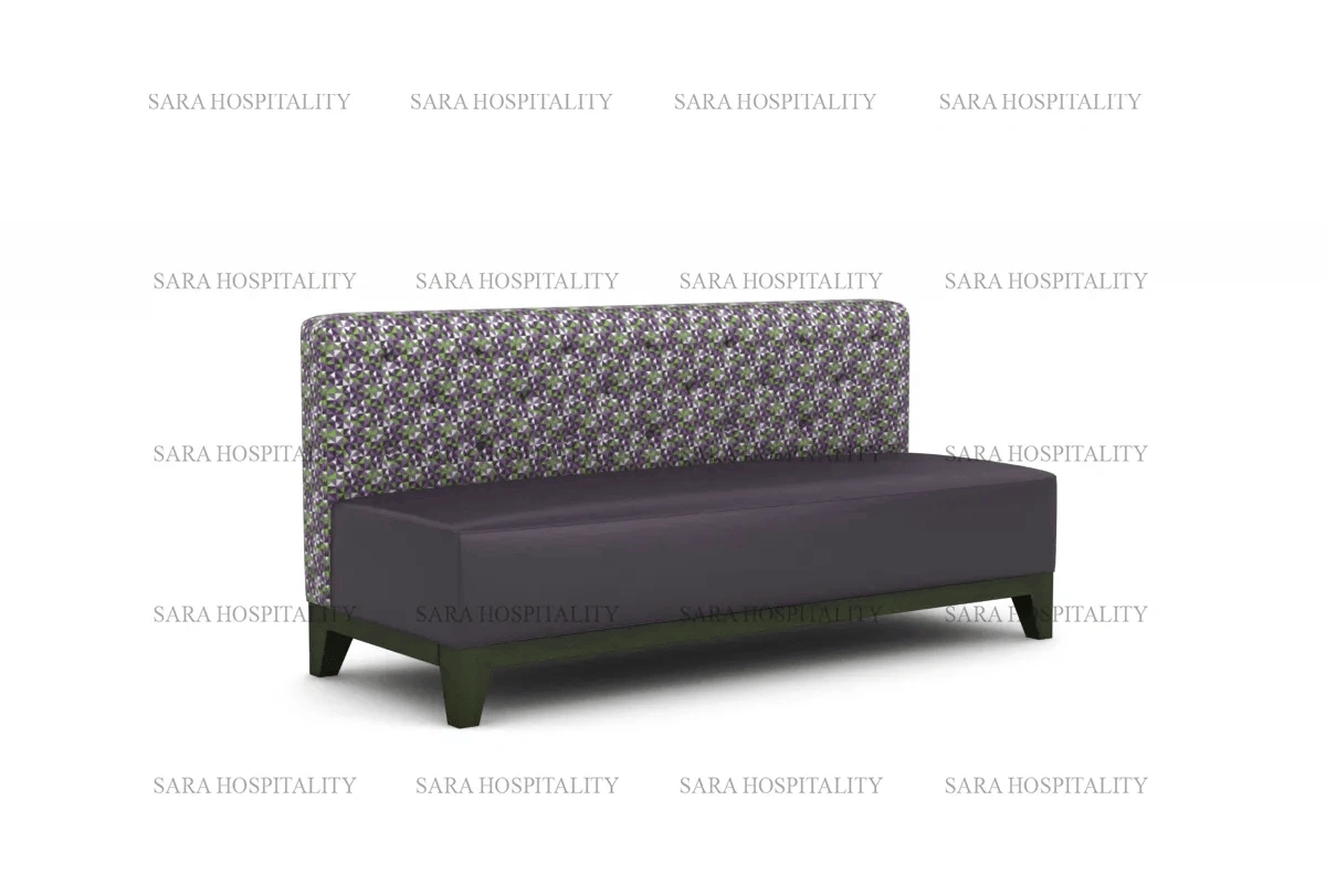 Minimalist upholstered seating bench showcasing a streamlined silhouette and soft, neutral-toned upholstery