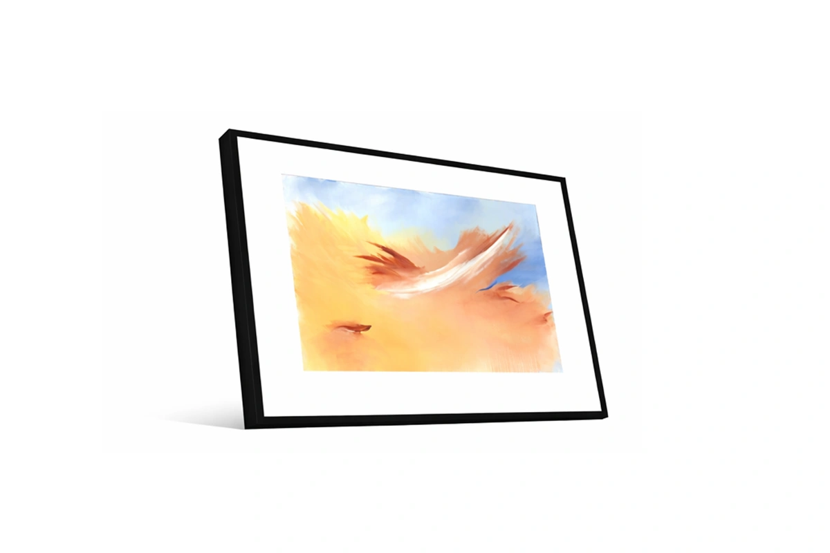 Minimalist landscape-inspired artwork with fluid, horizontal brushstrokes creating a serene, ethereal atmosphere