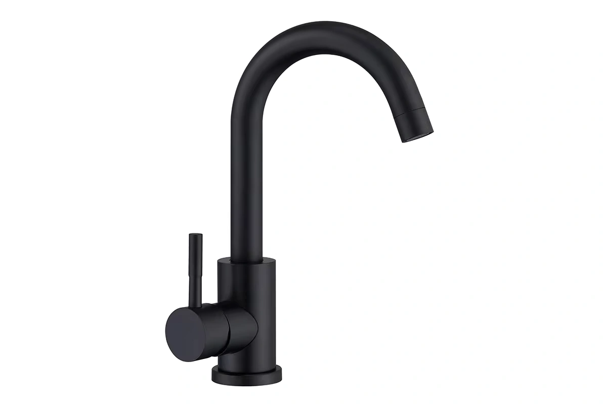 Modern high-arc gooseneck faucet for sleek hotel guest bathrooms