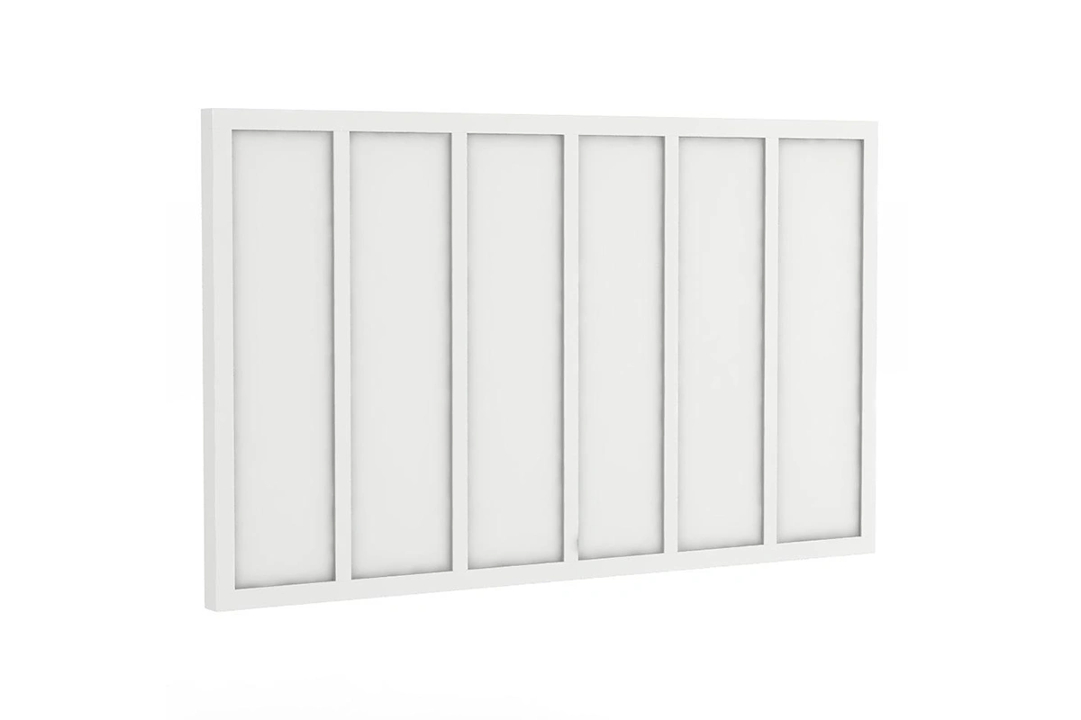 Modern linear panel headboard featuring sleek vertical lines and accessible mounting design
