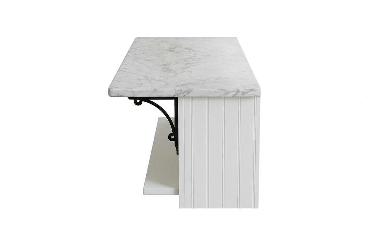 Luxurious statement island featuring a dramatic floor-to-ceiling edge design and a polished, uniform finish for an upscale focal point