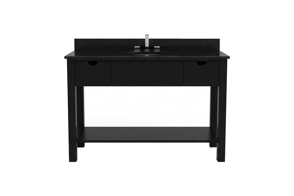 Sleek architectural vanity counter showcasing a low-profile outer border and a refined, minimalist aesthetic that emphasizes clean lines and open space