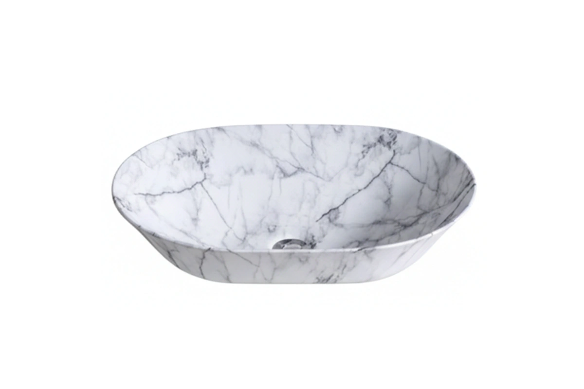 Sleek circular washbasin with a fluted exterior pattern in a sophisticated matte charcoal finish