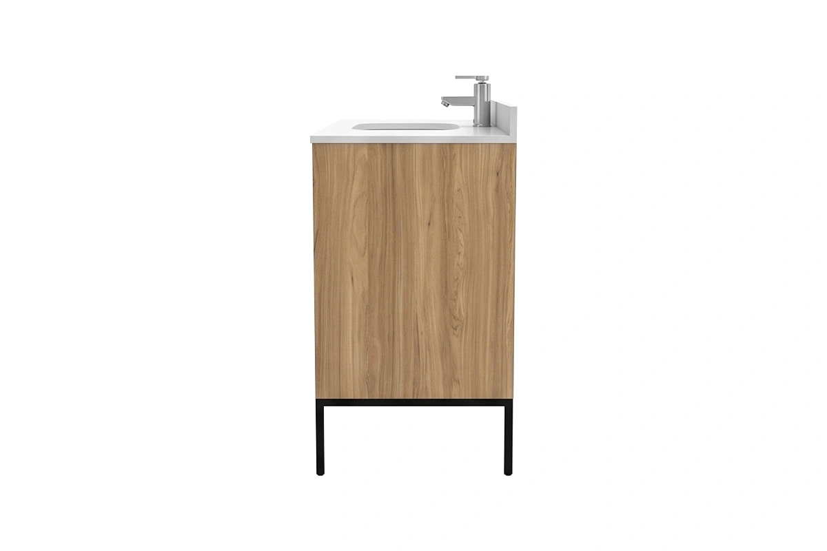 Sleek architectural storage counter showcasing high-efficiency interior shelving concealed behind a minimalist front facade