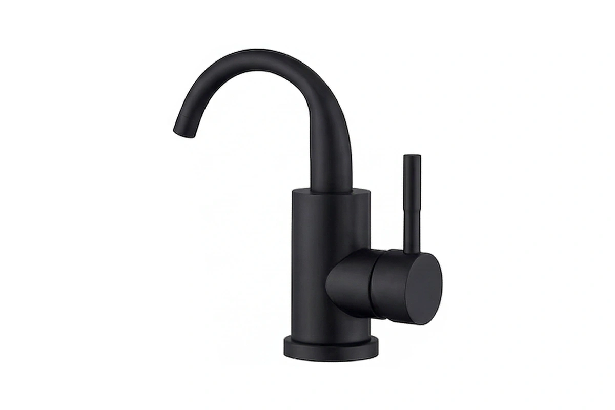 Hospitality-grade gooseneck faucet with a clean, minimalist profile
