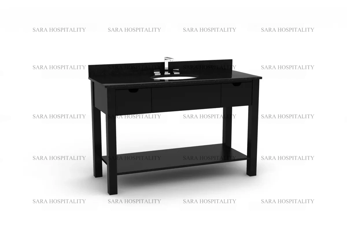 Modern straight edge vanity base with clean lines for contemporary hotel bathrooms